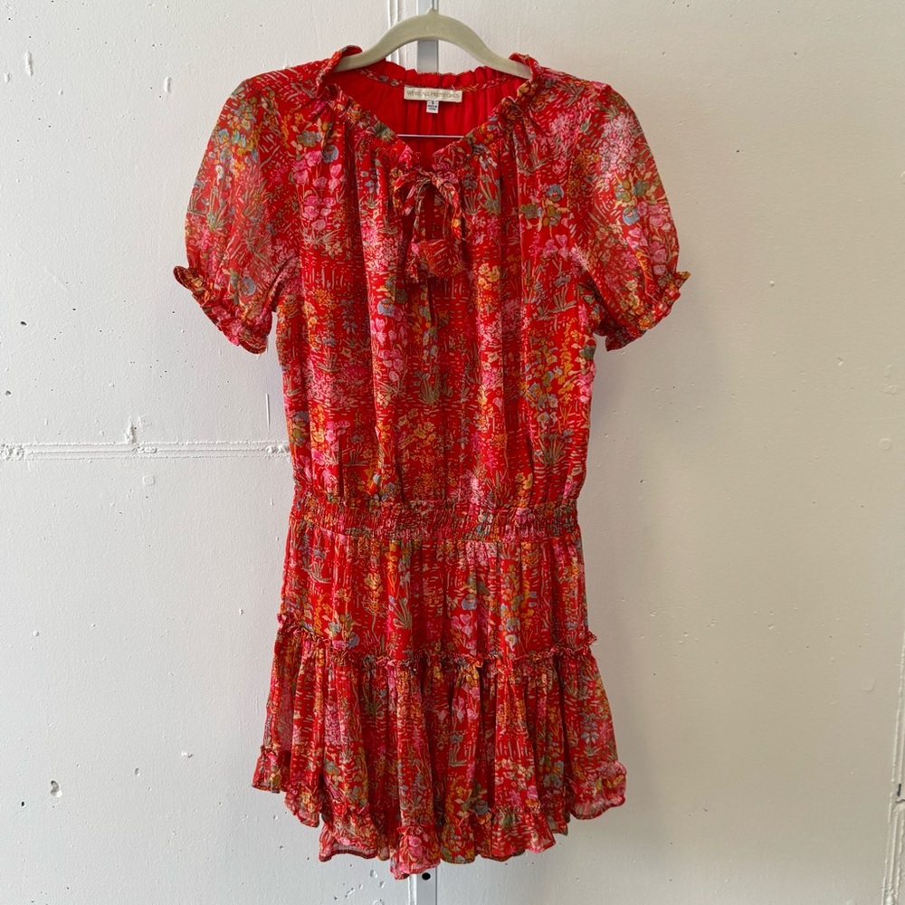 We're All Pretty Girls Boho Summer Floral Elastic Waist Mini Dress Red Small